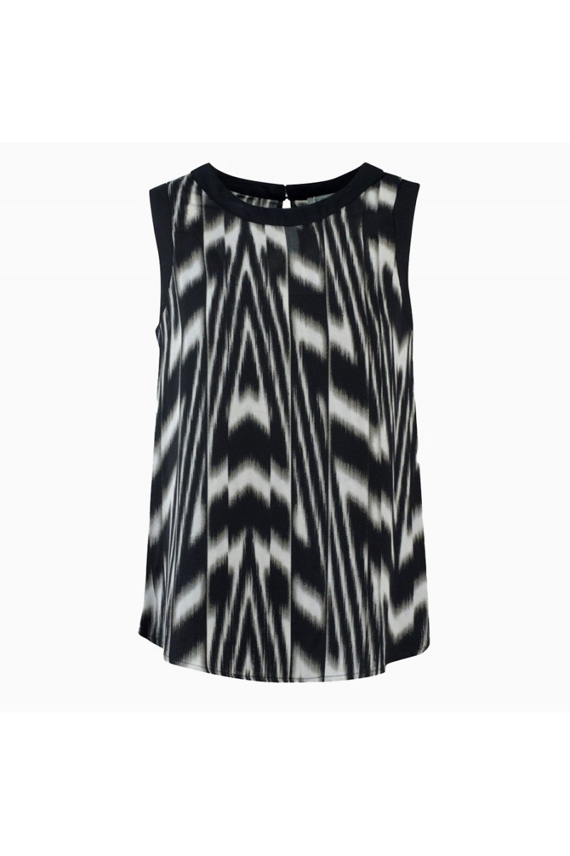 Women's Sleeveless Black Brown Print Top Blouse