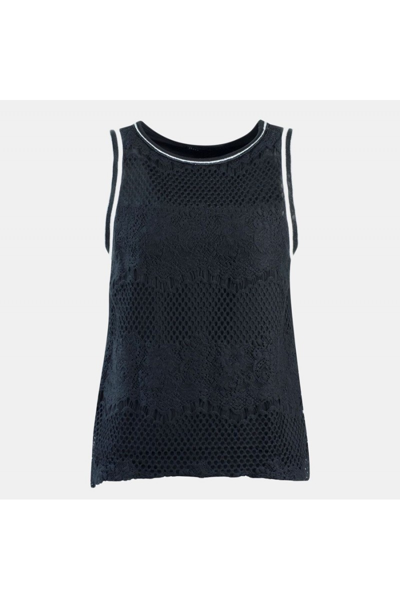 Women's Black Sleeveless Lace Lined Top Blouse
