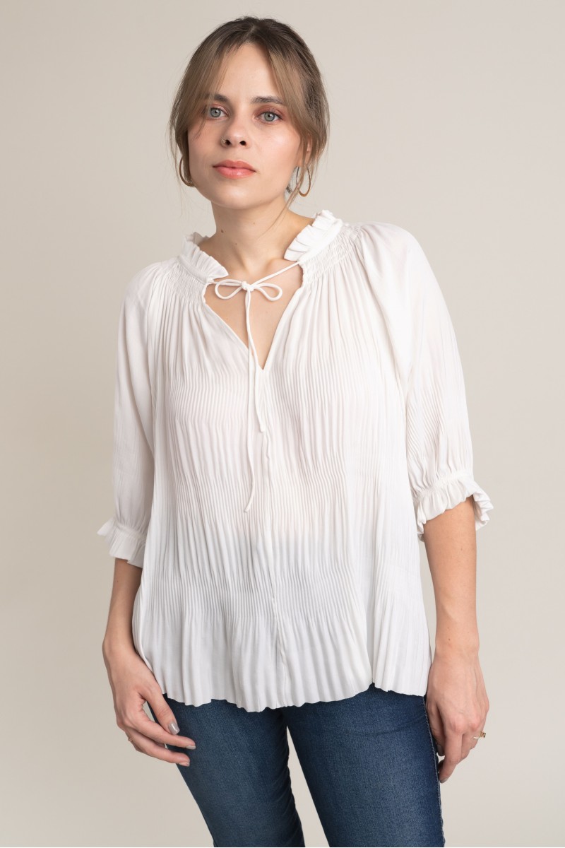 Women's White Top Blouse Elbow Sleeve